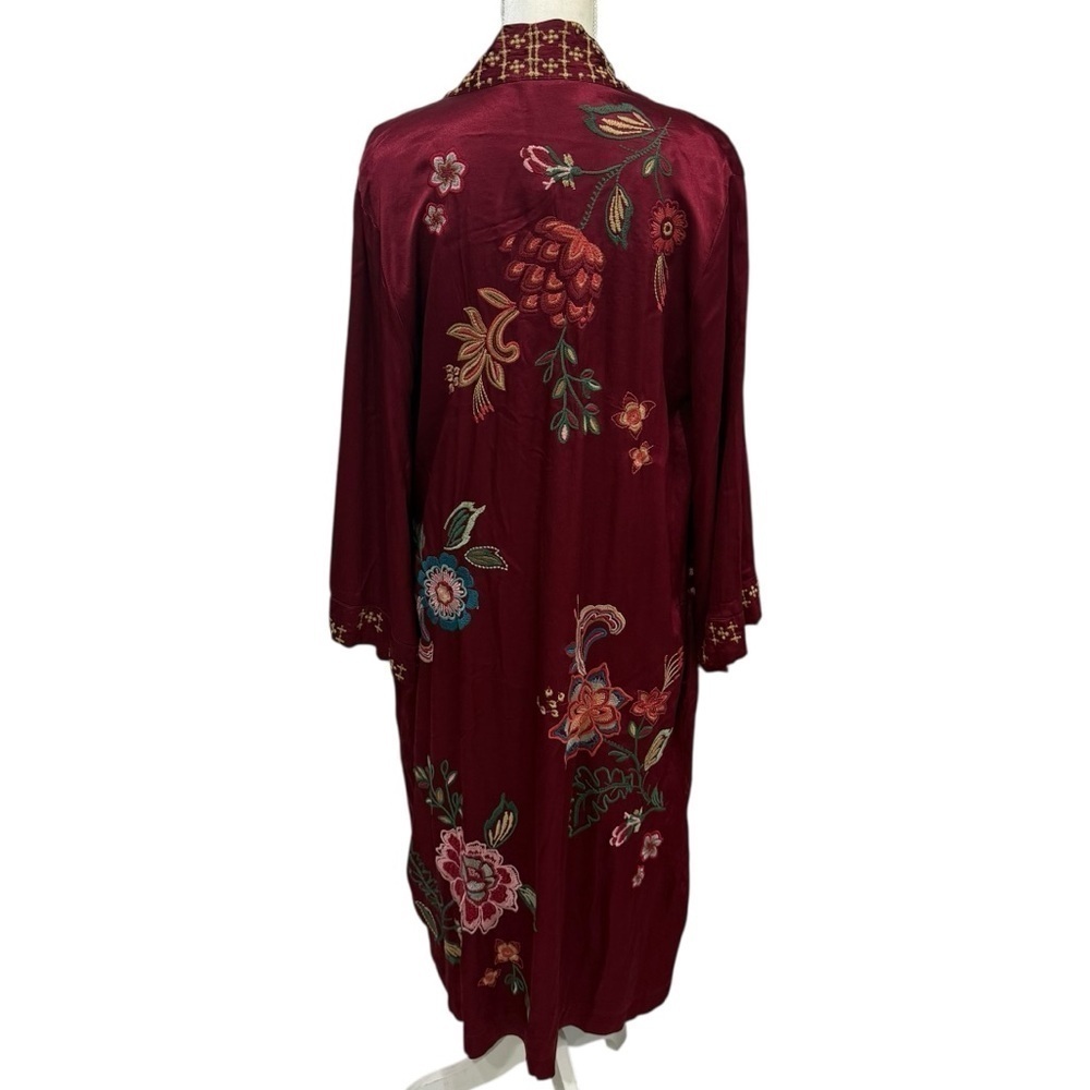 JOHNNY WAS XS Messine Long Kimono Floral Embroidered Pomegranate/Burgundy NWT - Picture 8 of 11
